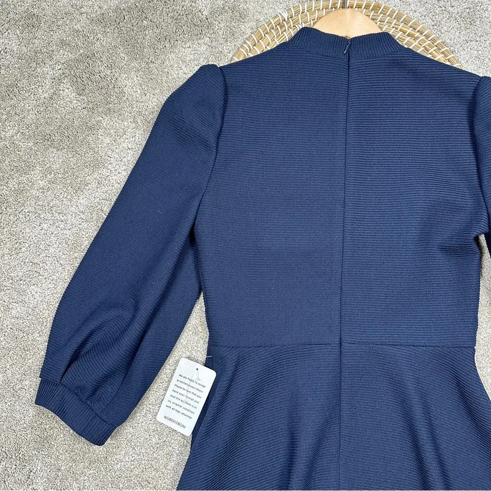 Gal Meets Glam Maggie Dress Textured Knit Fit And Flare Dress Navy Size 6 - Image 10