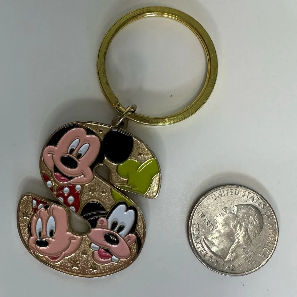 Disney Letter S Keychain Gold Tone Mickey Mouse Minnie Mouse Pluto Disneyland - Image 2