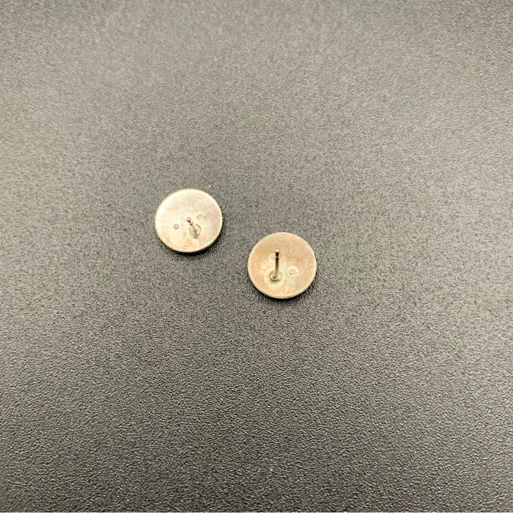 Sterling Silver And Copper Mixed Metal Round Stud Earrings Steampunk Button - Image 3