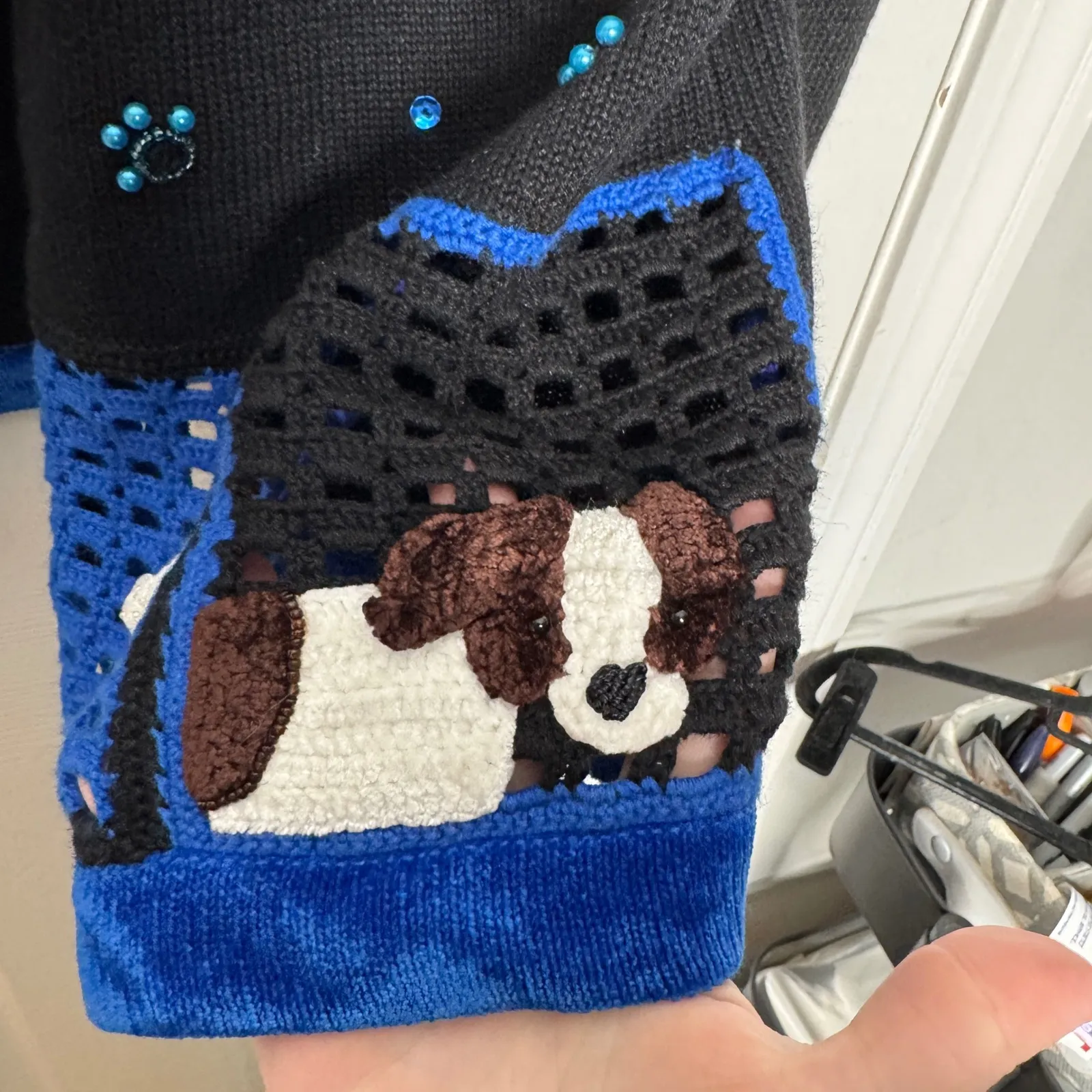 QUACKER FACTORY Woman's Size M Dog Button Front Sweater Quirky Artsy Black Size M - Image 6