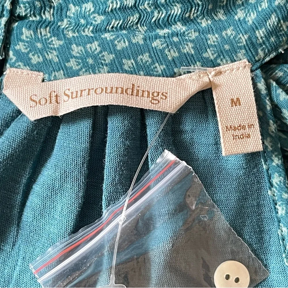 Soft Surroundings Chiffon Teal Maxi Dress Women’s Size M Floral Geo Printed Line - Image 9