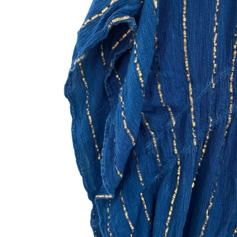 Raya Sun Cover Up Kaftan Blue Gold Boho Beach Vacation Swimsuit Coverup - Image 3