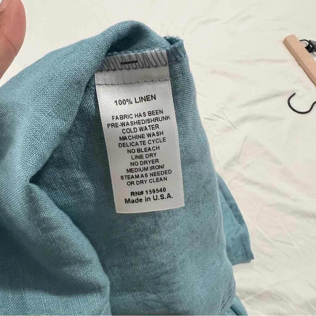 Lisa Bayne Aqua Blue Linen Lantern Barrel Leg Pull - Image 9