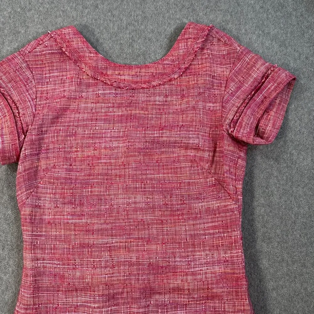 W By Worth Pink Tweed Shift Dress Women's 0 Short Sleeve High Neck Linen Blend - Image 4