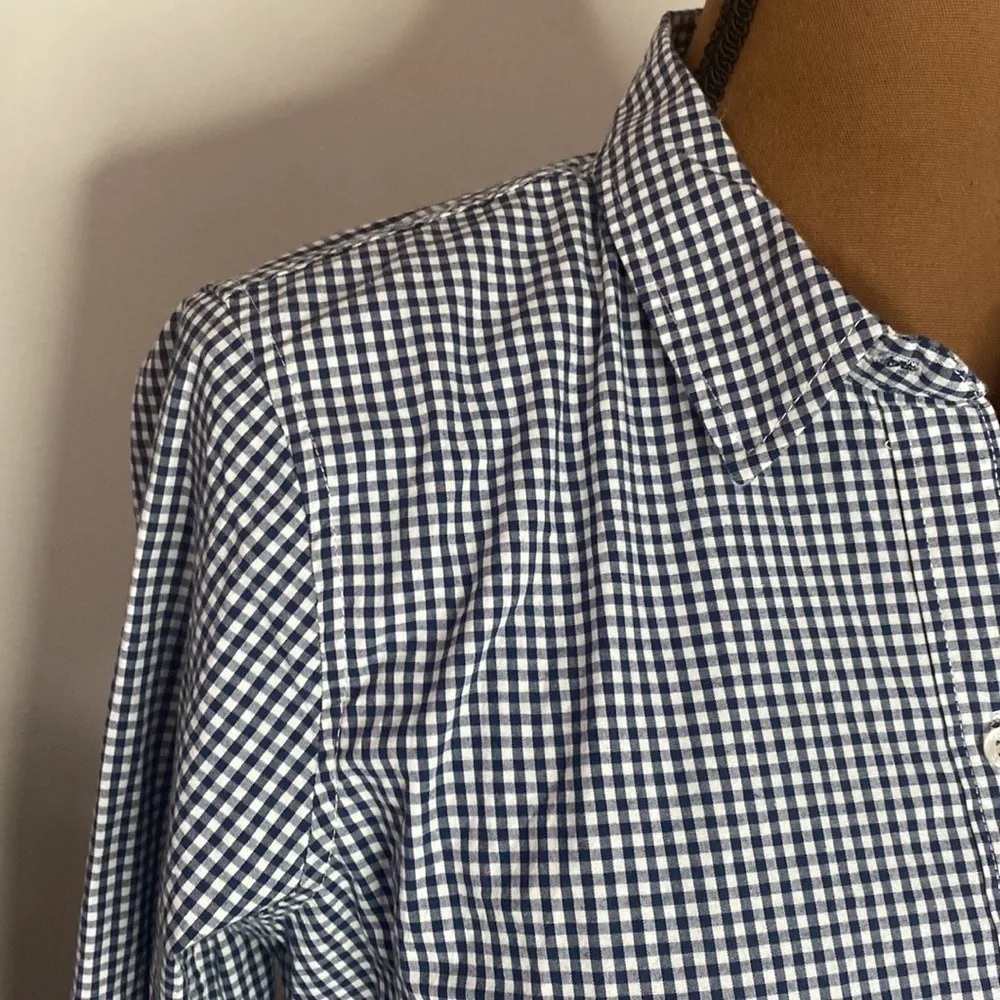 Abercrombie & Fitch micro plaid Oxford moose logo embroidery shirt navy white M - Image 7