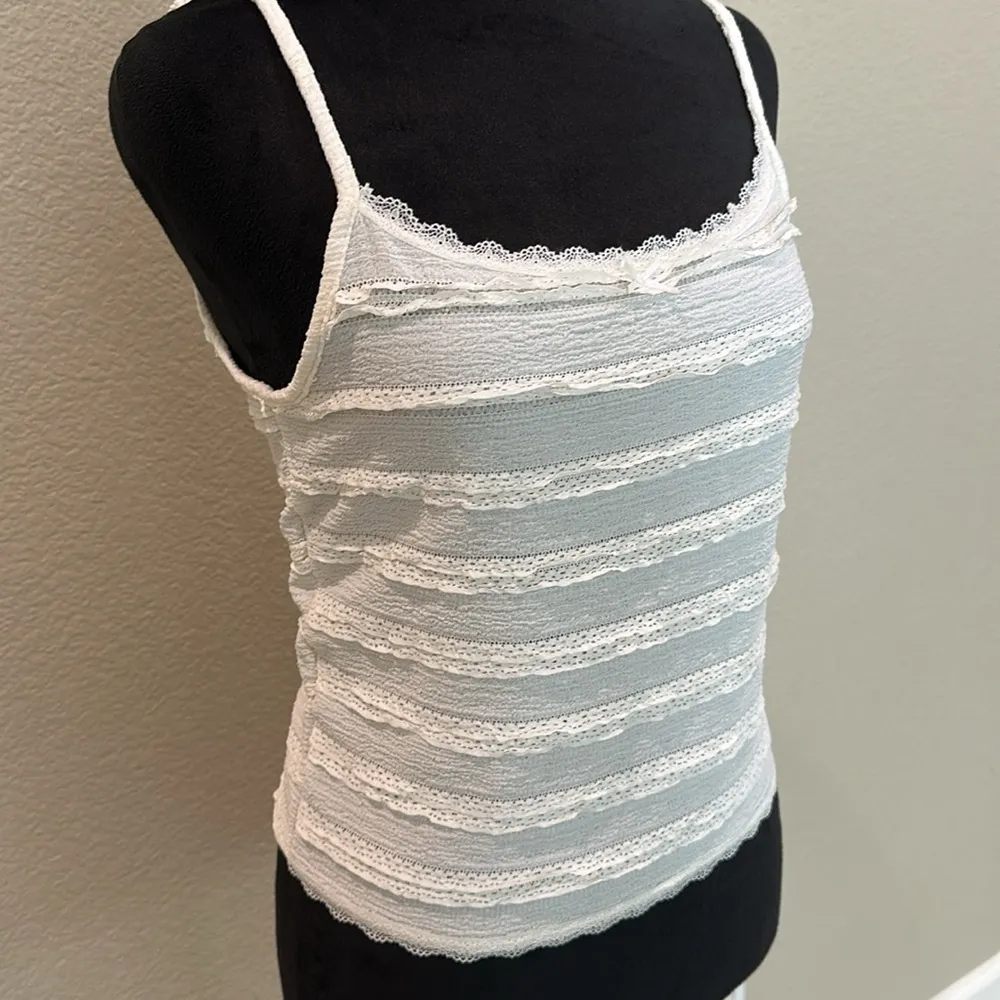 Women's White Lace Trim Tank Top Size L - Image 4