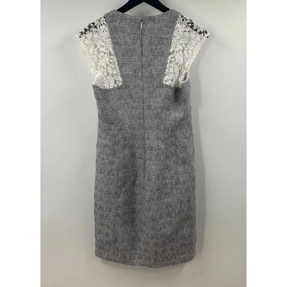 Rebecca Taylor Grey and White Tweed Lace Sheath Dress Size 8 - Image 7