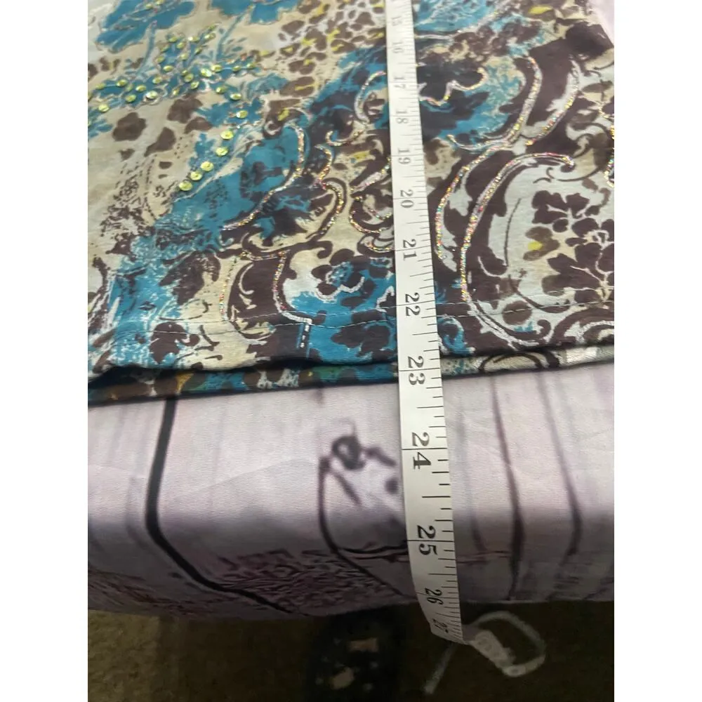 Le Mieux Top Womens S Floral Sequin Glitter V Neck 3/4 Sleeve Cotton Blend NEW - Image 9
