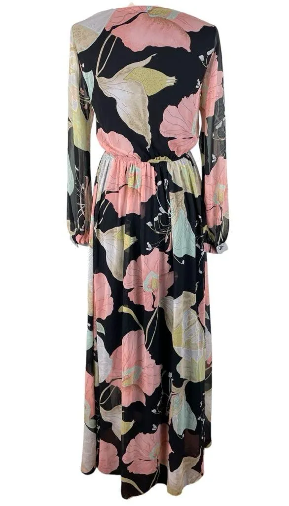 Lulus Wondrous Water Lilies Black Floral Print Maxi Dress Size Small Whimsigoth - Image 4