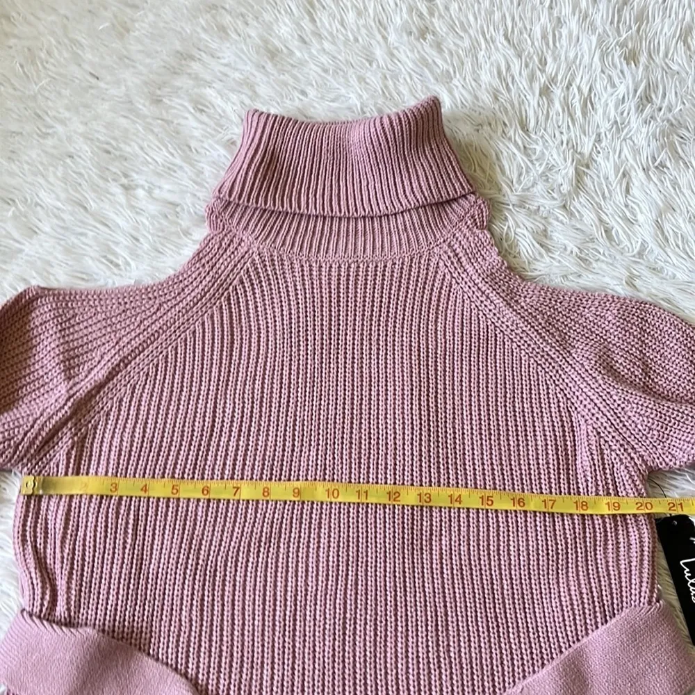 Lulus Women’s Sweet Demeanor Pink Turtleneck Cold-Shoulder Sweater Dress Small - Image 6