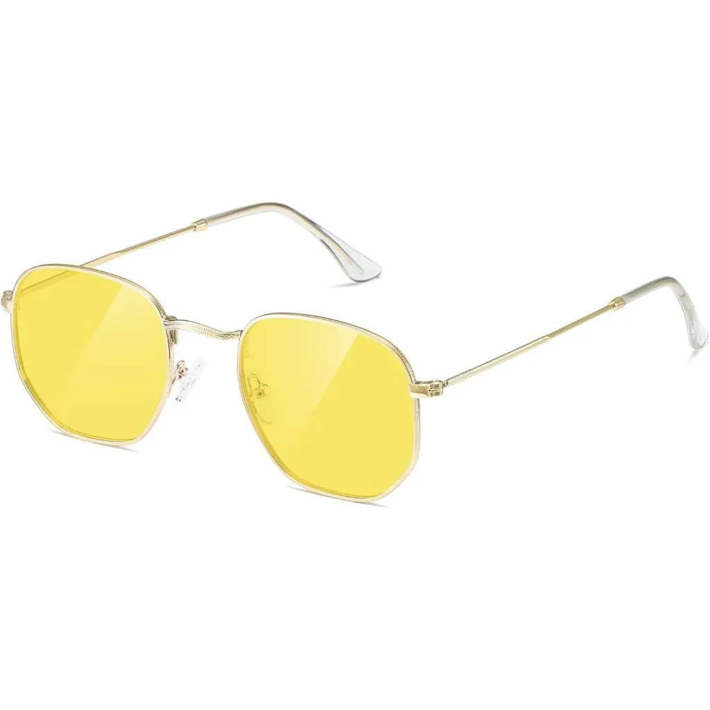 Unisex Night Vision Trendy Square Hexagonal Mirrored Sun Glasses UV Protection Gold - Image 2