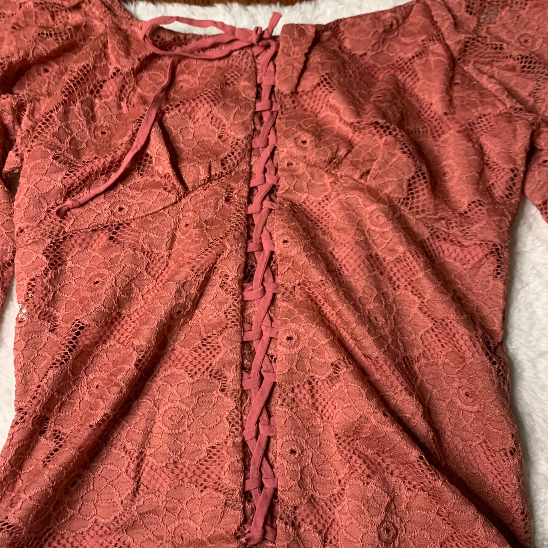 Juniors Pink long sleeve lace up cropped boatneck Long Sleeve top NWT Size L Size L - Image 3