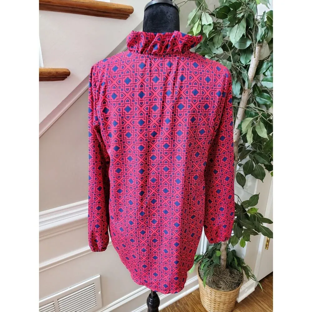 Mudpie Women's Blue & Pink Polyester V-Neck Long Sleeve Pullover Blouse Size S - Image 6