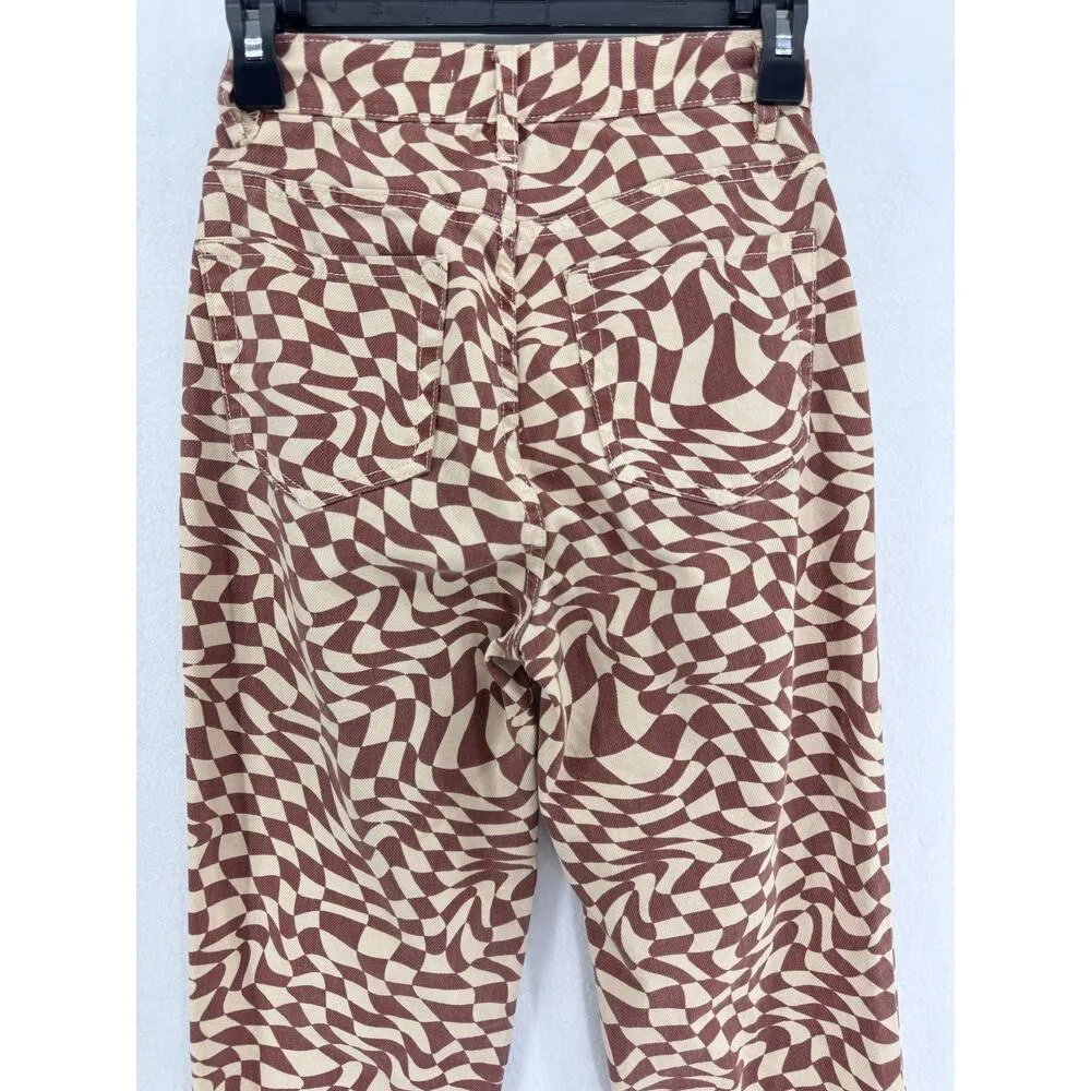Rare PacSun Eco Trippy Checker Ultra High Waisted Slim Fit size 24 brown cream - Image 7
