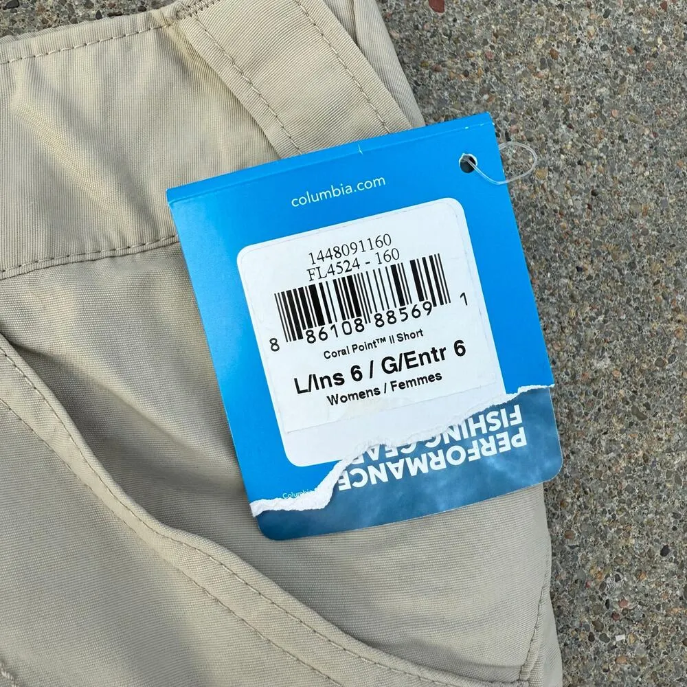 Columbia Coral Point II Shorts Beige Nylon Omnishade NWT 6" Inseam LARGE NWT - Image 4