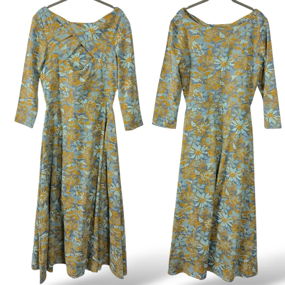 Pact Organic Fit & Flare Floral Daisy Abstract Midi Dress Size Medium NWT Spring - Image 9