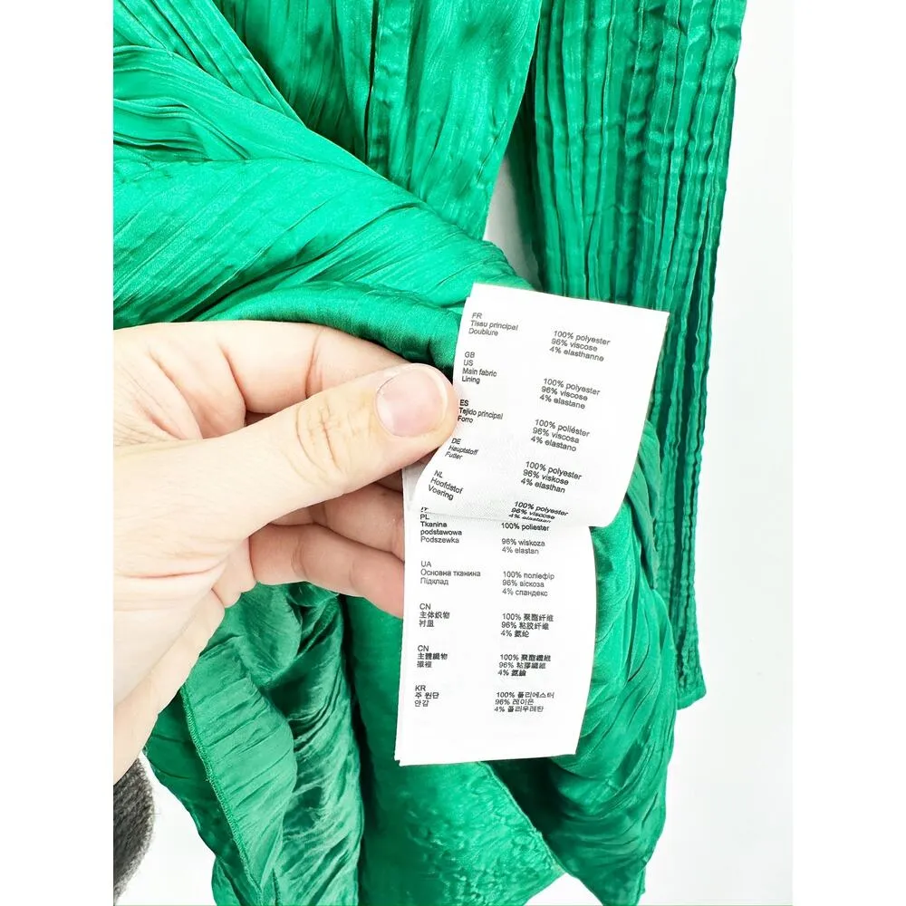 Maje Vert Green Runnylona Gathered Plunge V-Neck Long Sleeve Mini Dress NWT - Image 6