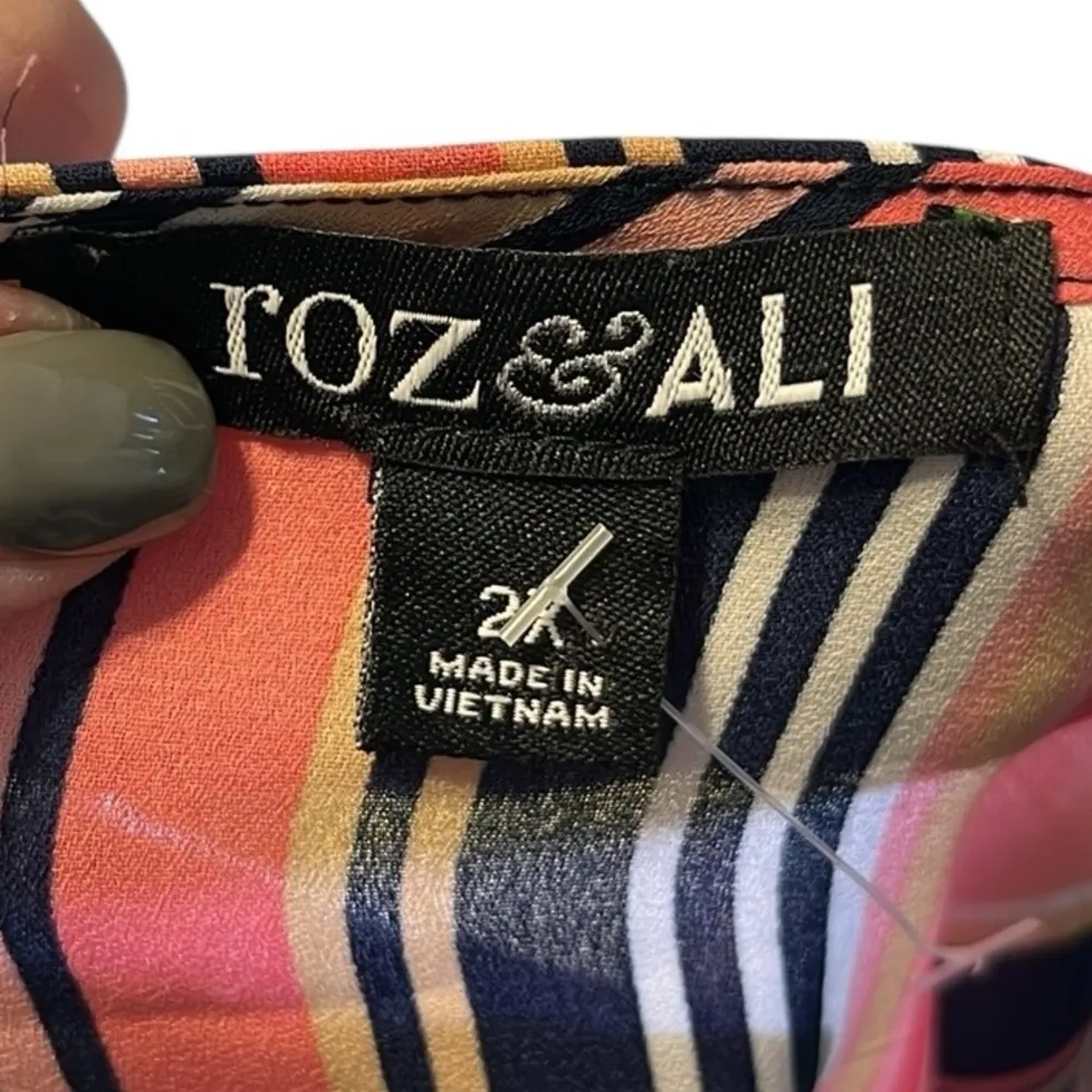 Fox & Ali Striped Pink and Navy Women's blouse with extra ties on sleeves - Image 6