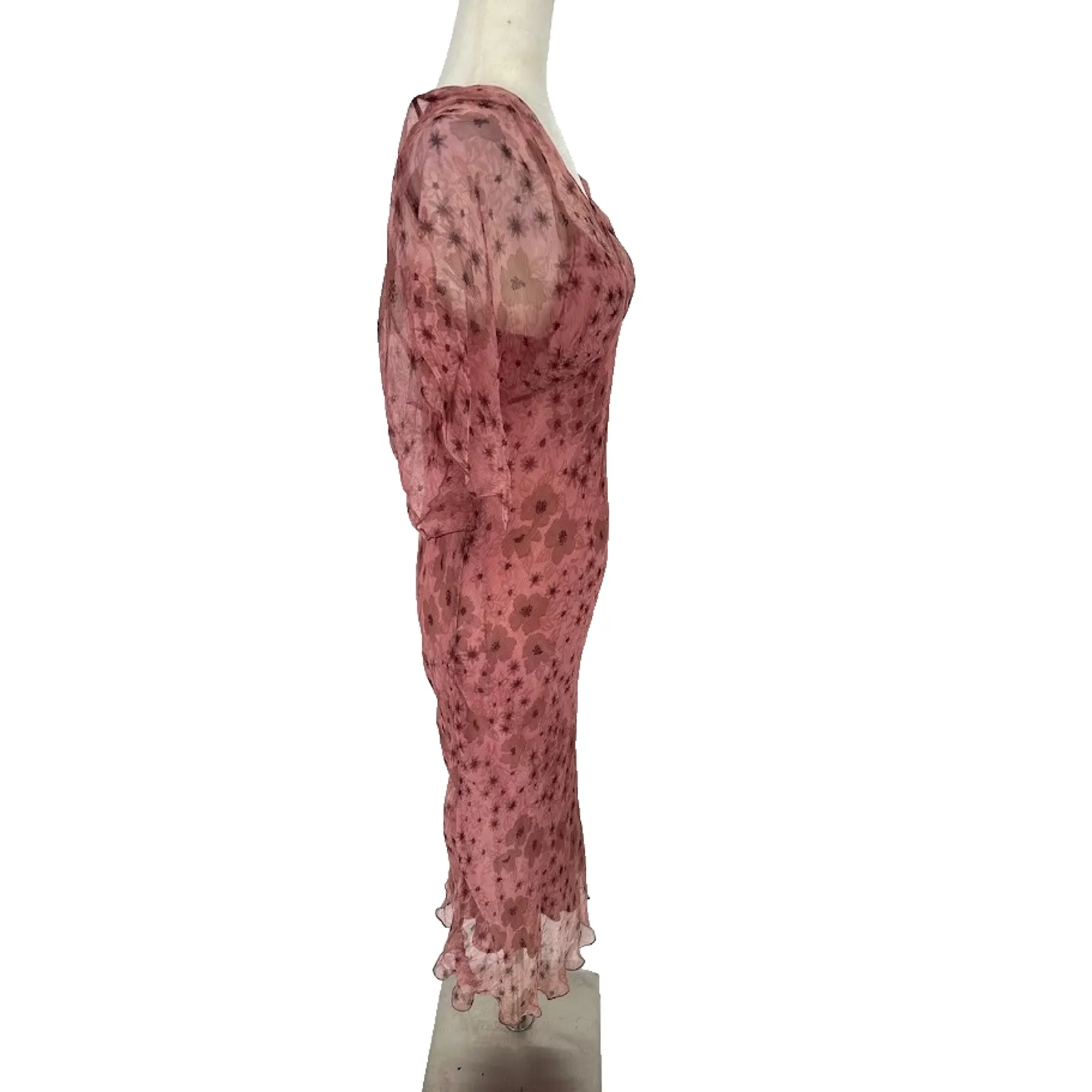 Karavan Midi Dress Large Fairy Babydoll Y2K Floral Sheer Rose Pink Cottagecore - Image 8