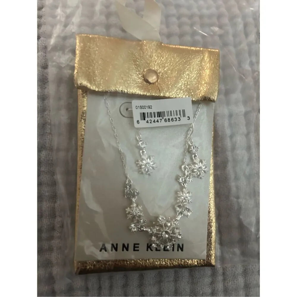 Silver-Tone Crystal Snowflake Statement Necklace & Drop Earrings Set - Image 4