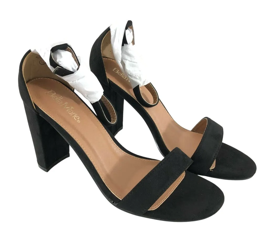 Bella Marie Womens Heels Ankle Strap Block Heel Open Toe Faux Suede Black 10 - Image 1
