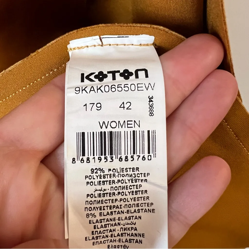 Koton City Trenchcoat Open Front Midi Length Mustard Yellow Size EUR 42/ 12 NEW - Image 7