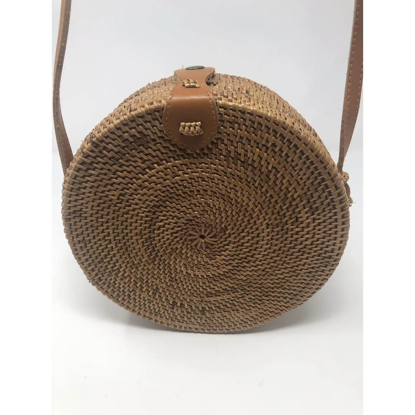 Round Wicker Straw Rattan Bag Women's Hand Woven‎ Shoulder Purse - Image 3