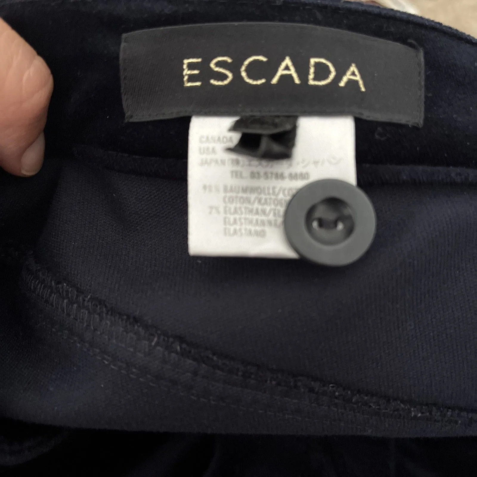 Escada Navy Blue Low Rise Cotton Stretch Velvet Wide Leg Pants Size 42 - Image 9