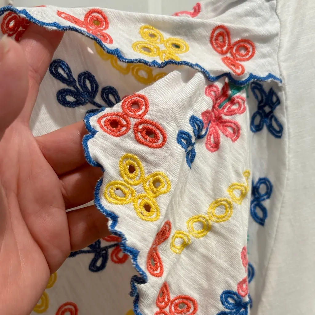 Talbots Ivory Tee with Multicolor Embroidered Sleeves - Image 2