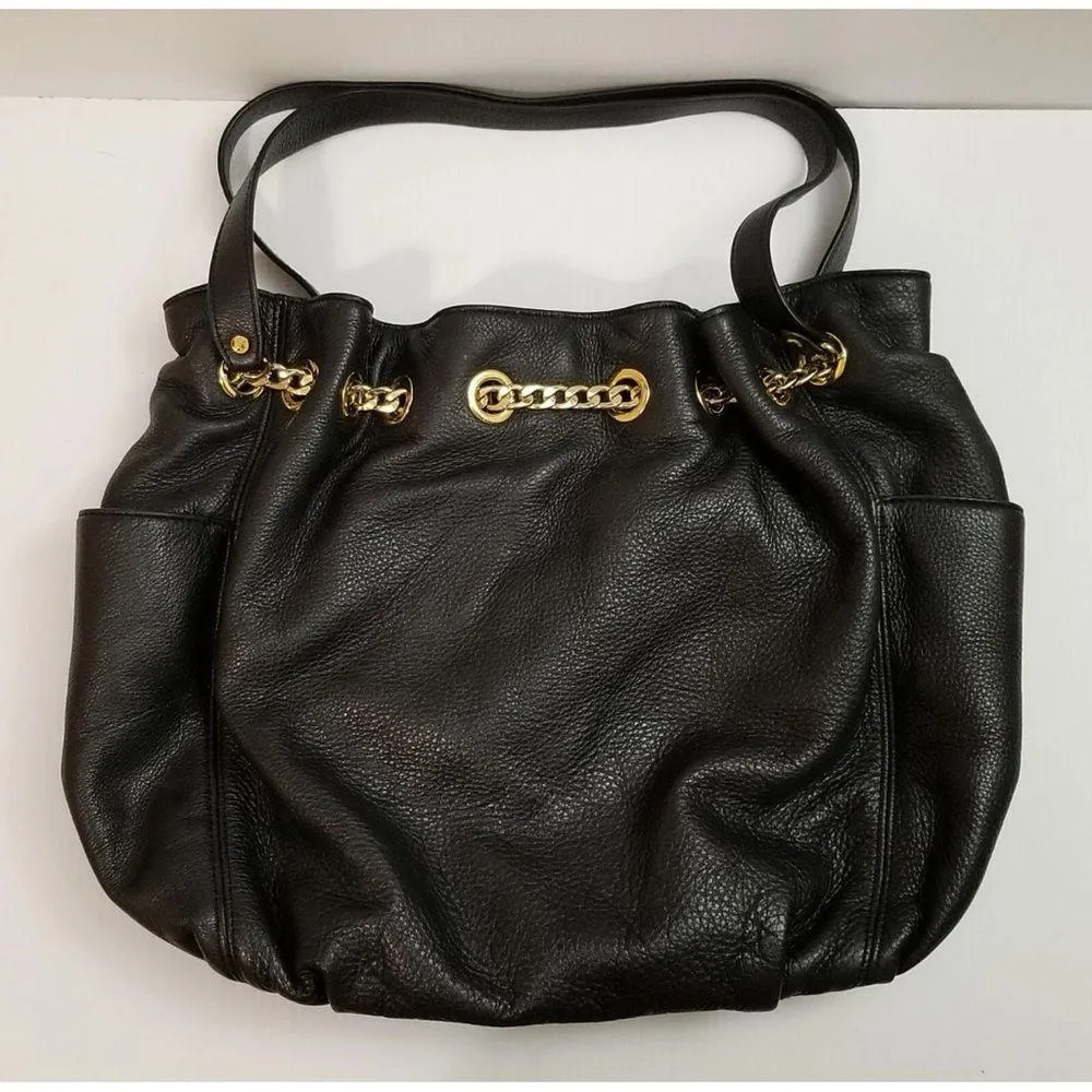 Michael Kors Black and Gold Shoulder Bag with Chain Detail - Image 3