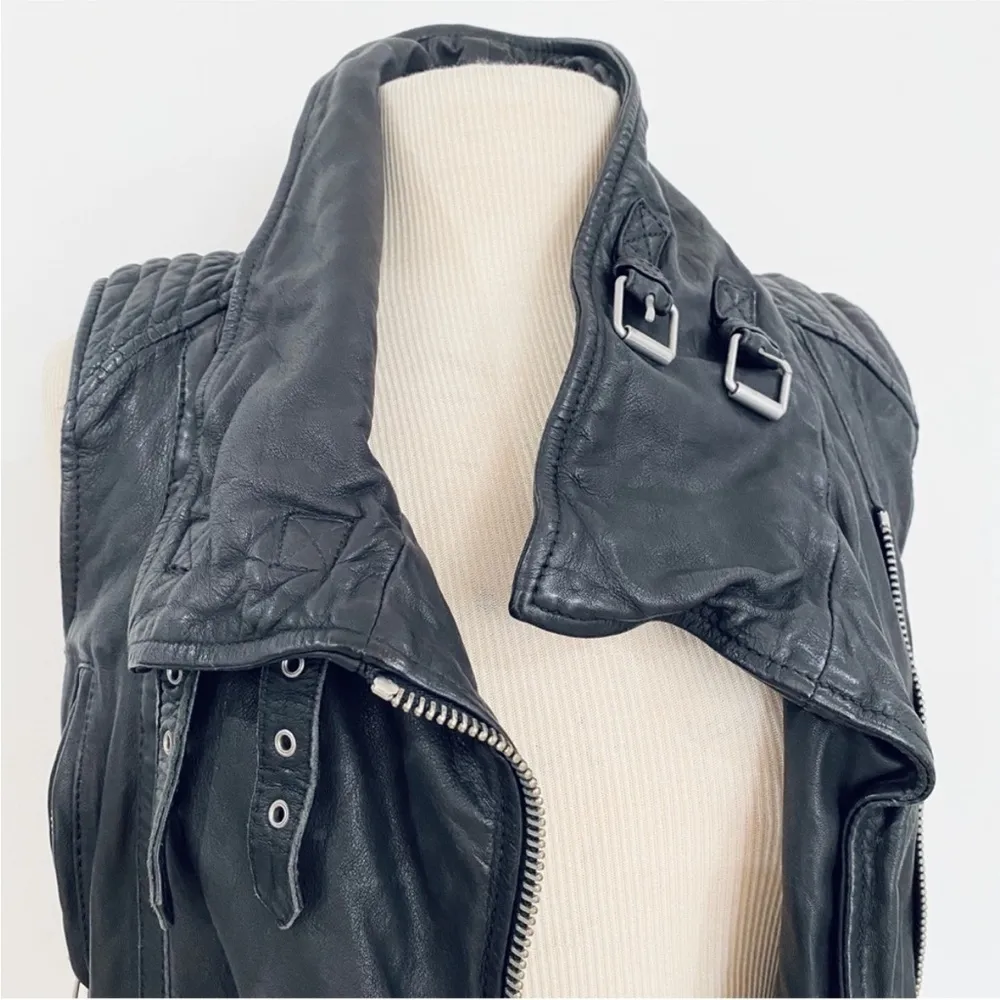 All Saints black leather moto vest NEW - Image 5