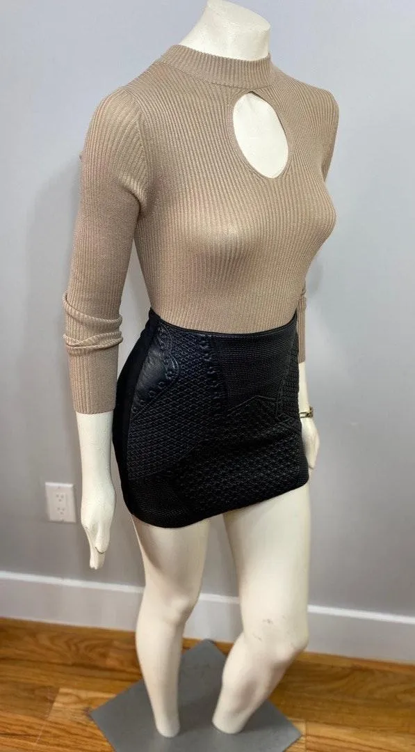 Ambiance Tan Ribbed Turtleneck with Keyhole Cutout - Image 2