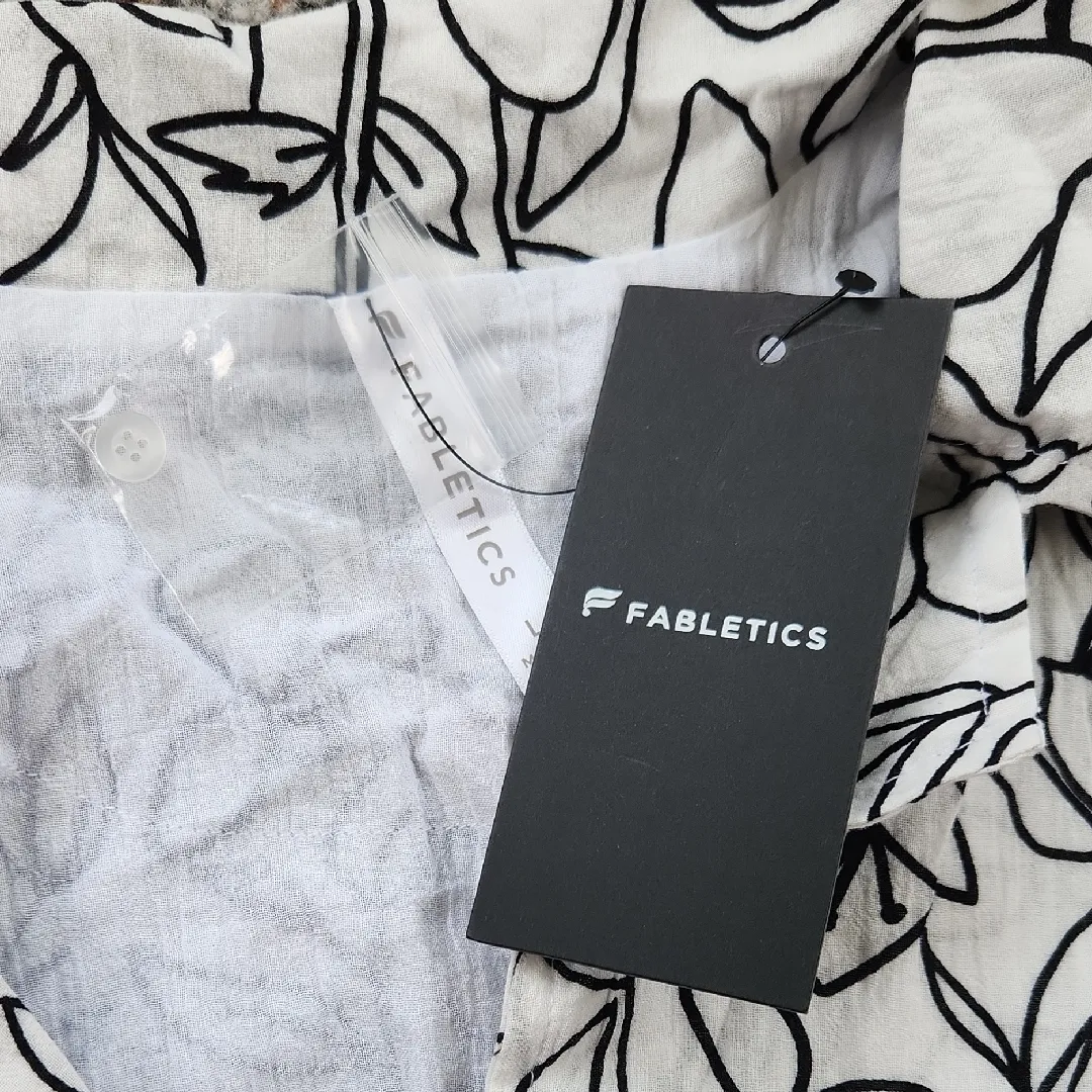 Fabletics Cotton Voile Resort Shirt Large Floral Outline White Black Large - Image 6