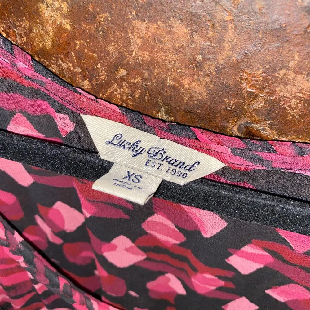 Lucky Brand Pink Black Printed Sleeveless Sheer Mini Dress Women's Size XS - Image 4