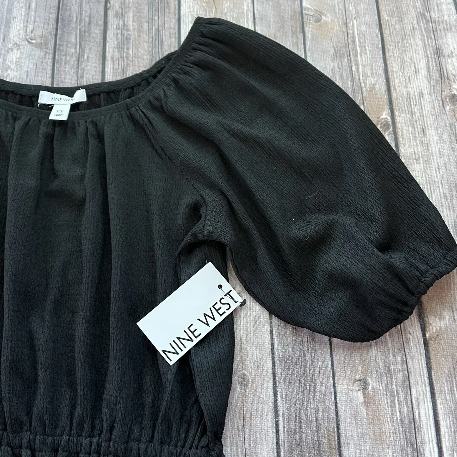 New Nine West Top Women XS 0 2 Puff‎ Balloon Short Sleeve Peplum Casual Pullover - Image 3