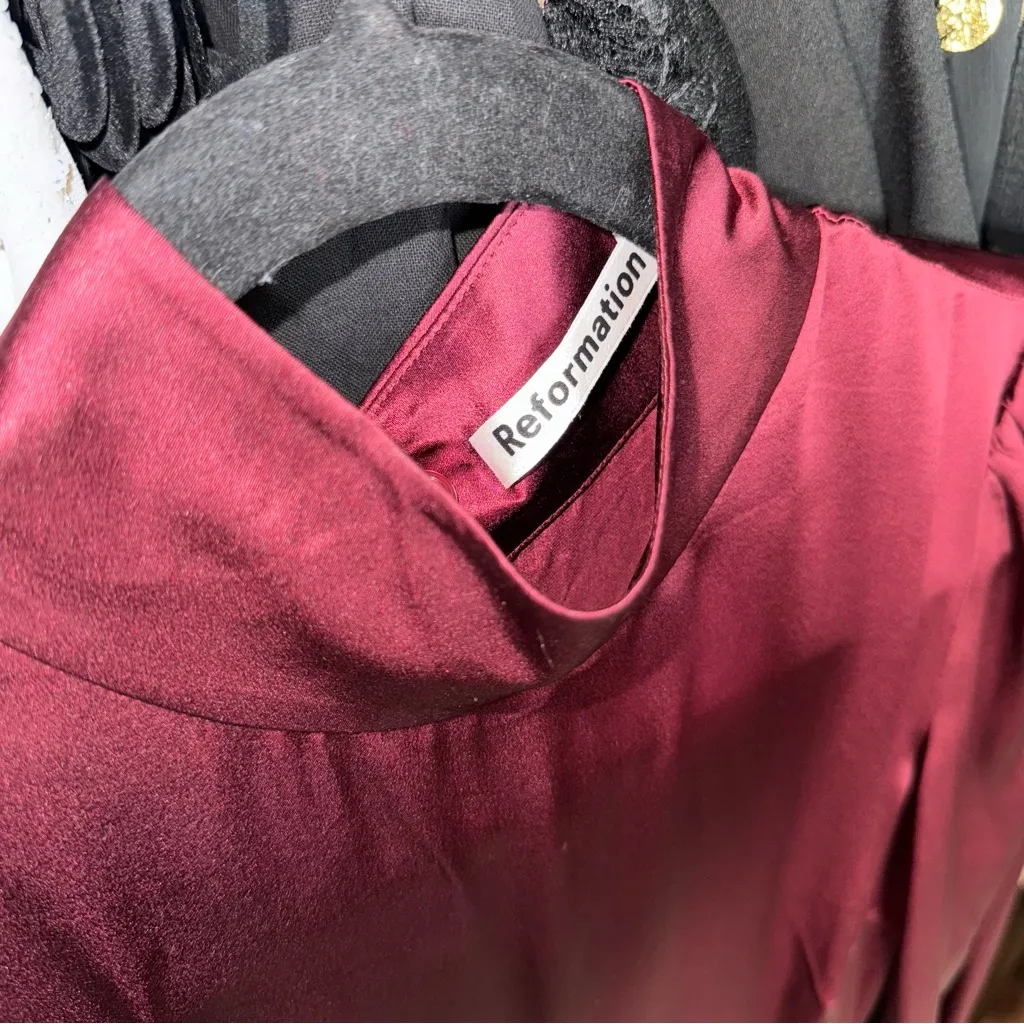 Reformation Maple Silk Midi Dress Plum Burgundy - Image 15