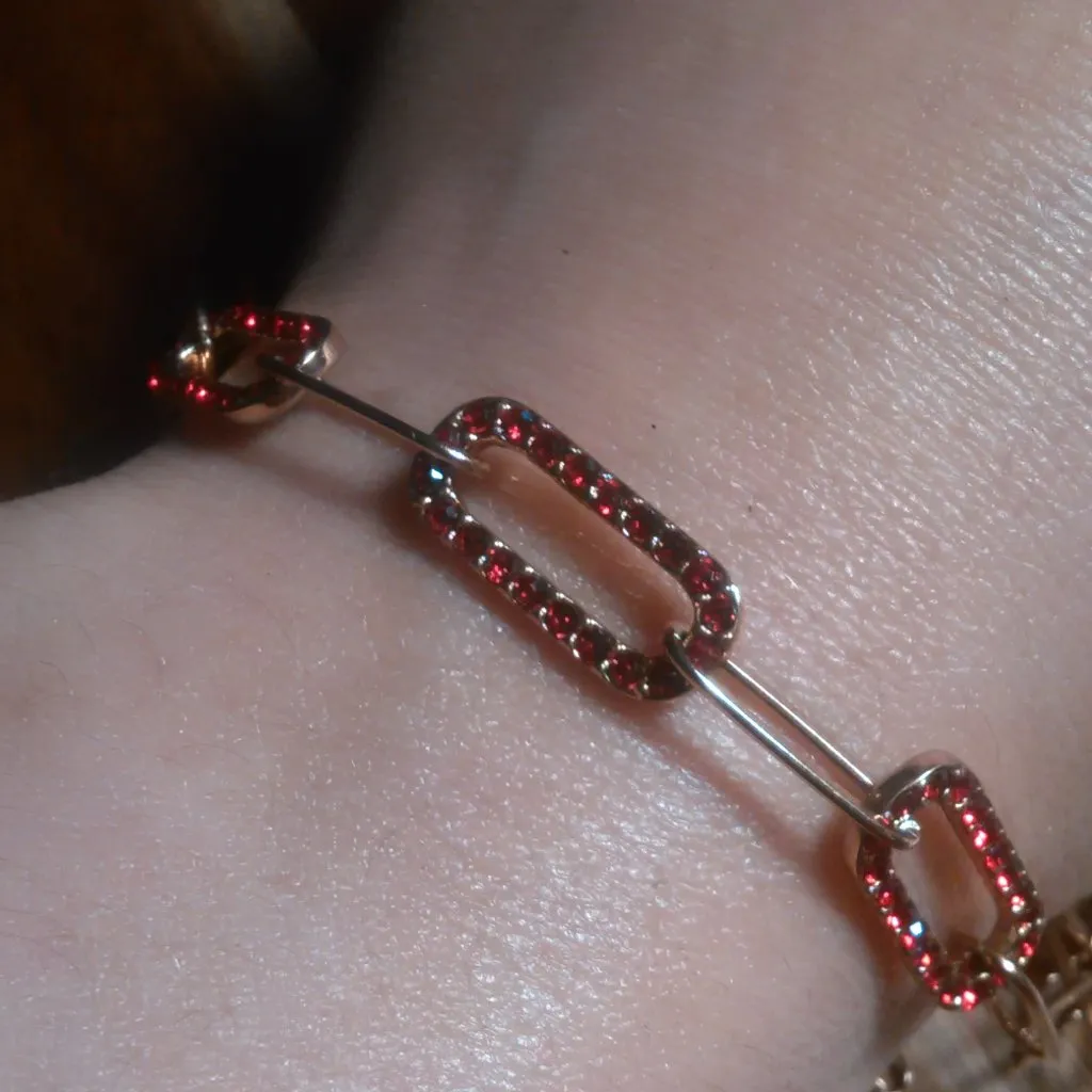 Red Austrian Crystal Rose Gold Plated Stainless Steel Paperclip Bracelet - Image 9