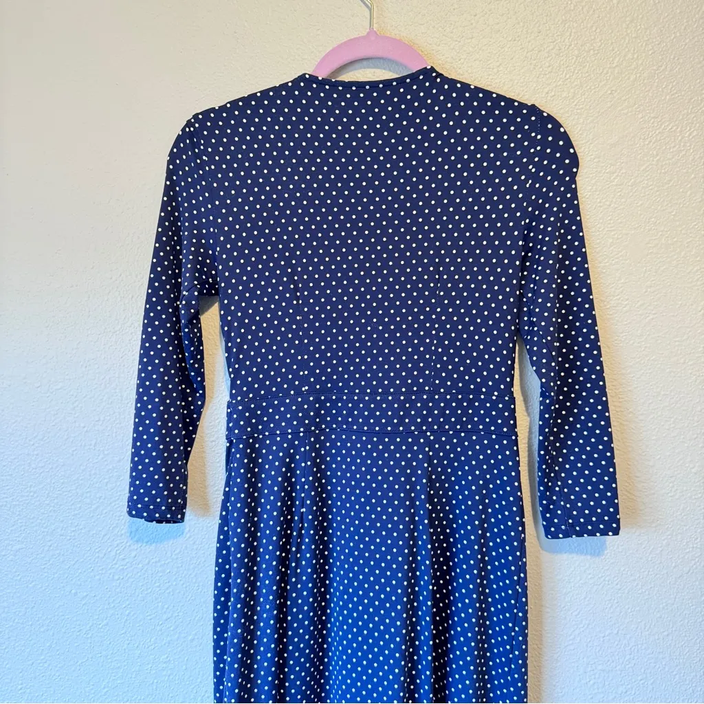 Talbots Blue Polka Dot Mini Dress Womens 2P 3/4 Sleeve Casual Sundress - Image 4