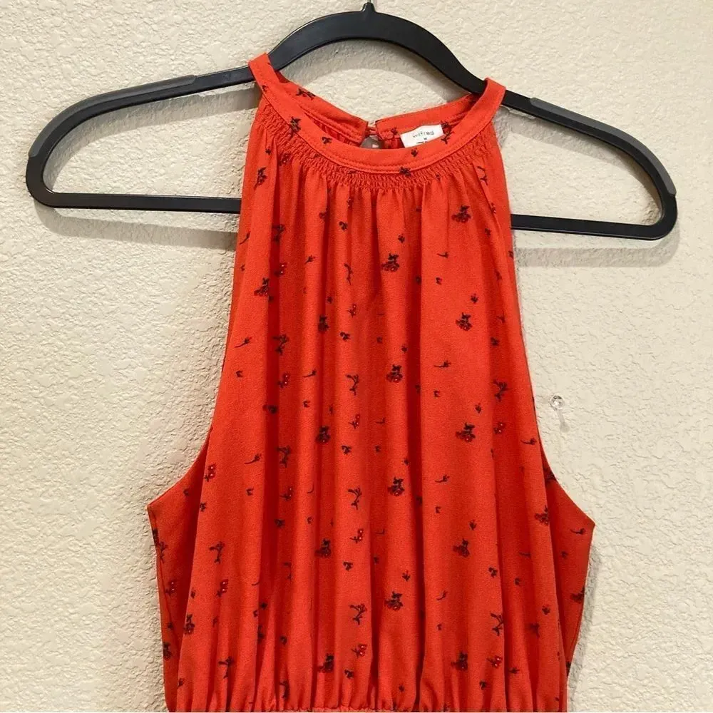 ARITZIA Wilfred Effet Dress Red Orange Floral Dress Size Medium - Image 3