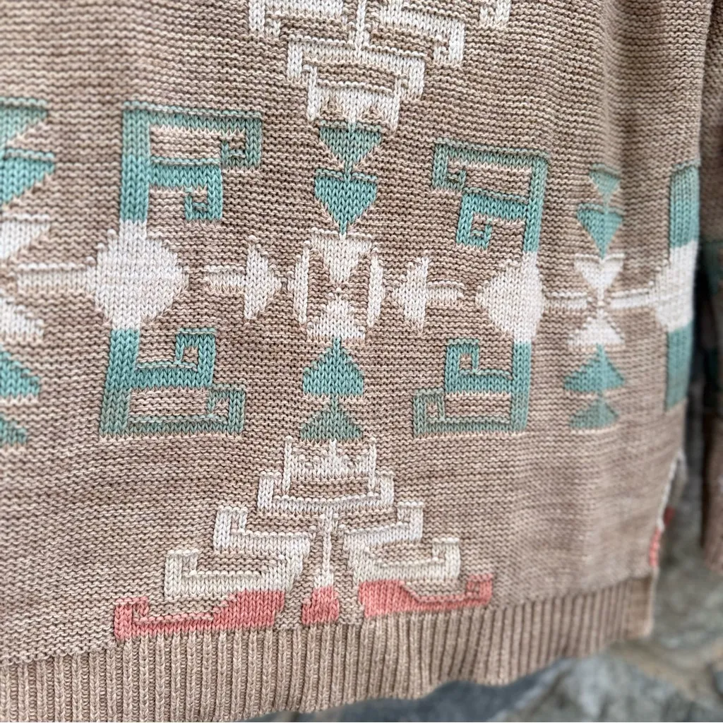 Ralph Lauren Intarsia Knit Aztec Patterned Tan Sweater - Image 4