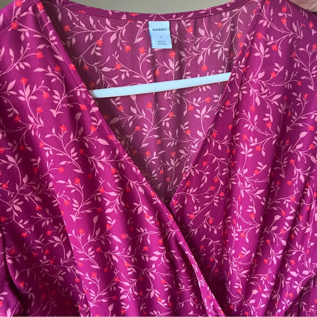 Old Navy Women's Georgette Floral Faux Wrap Midi Dress Large Maroon Cranberry - Image 5