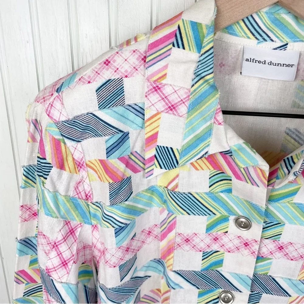 Alfred Dunner Linen Mixed Print Plaid Patchwork Jacket Shacket Size 10 NWT - Image 4