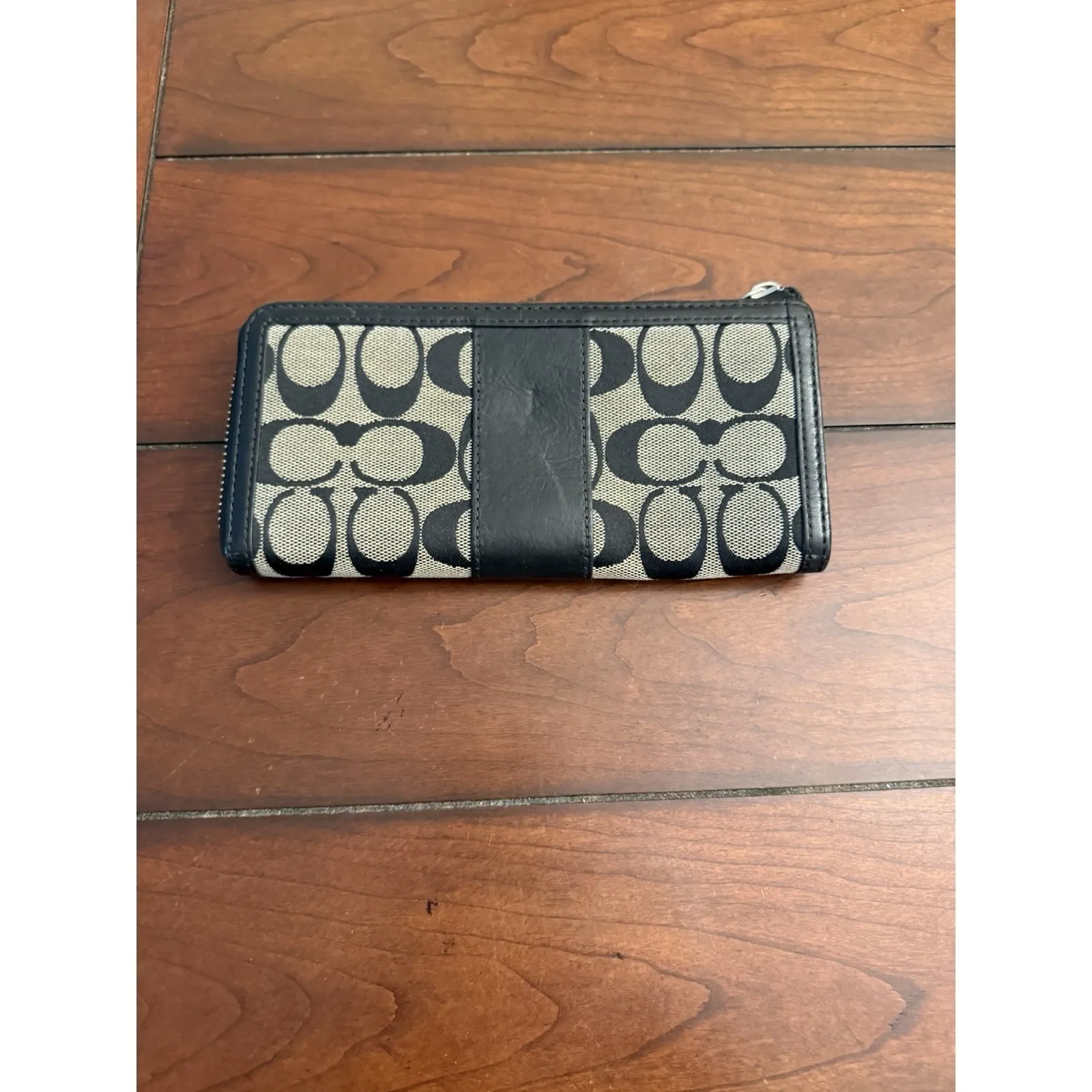 Coach Signature Stripe Black Zip Top Wristlet‎ Wallet - Image 5