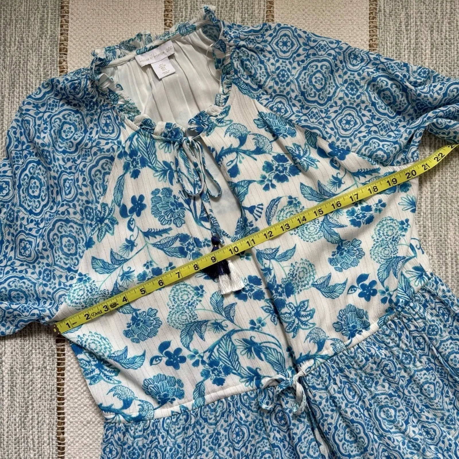 House of Harlow 1960 Blue White Printed Long Sleeves Mini Dress Women’s Large - Image 6