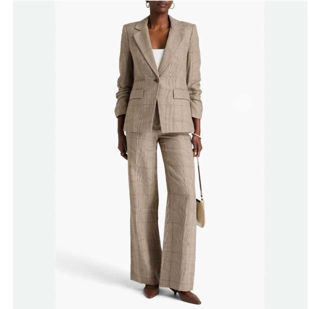 Veronica Beard Tonelli Prince of Wales Checked Linen & Cotton Wide-Leg Pant - Image 4