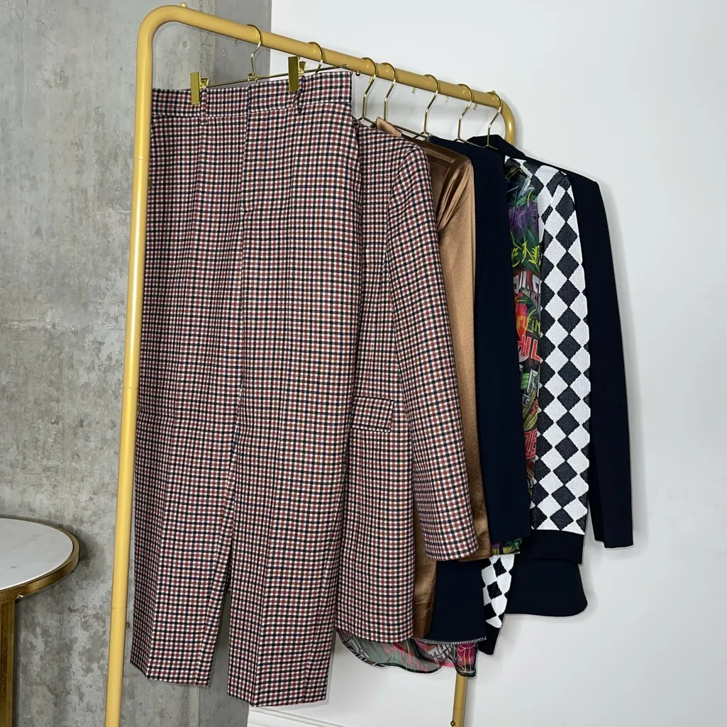 Balenciaga Check Stretch Wool Blazer Carrot Crop Trouser 2-Piece Pant Suit Set - Image 9