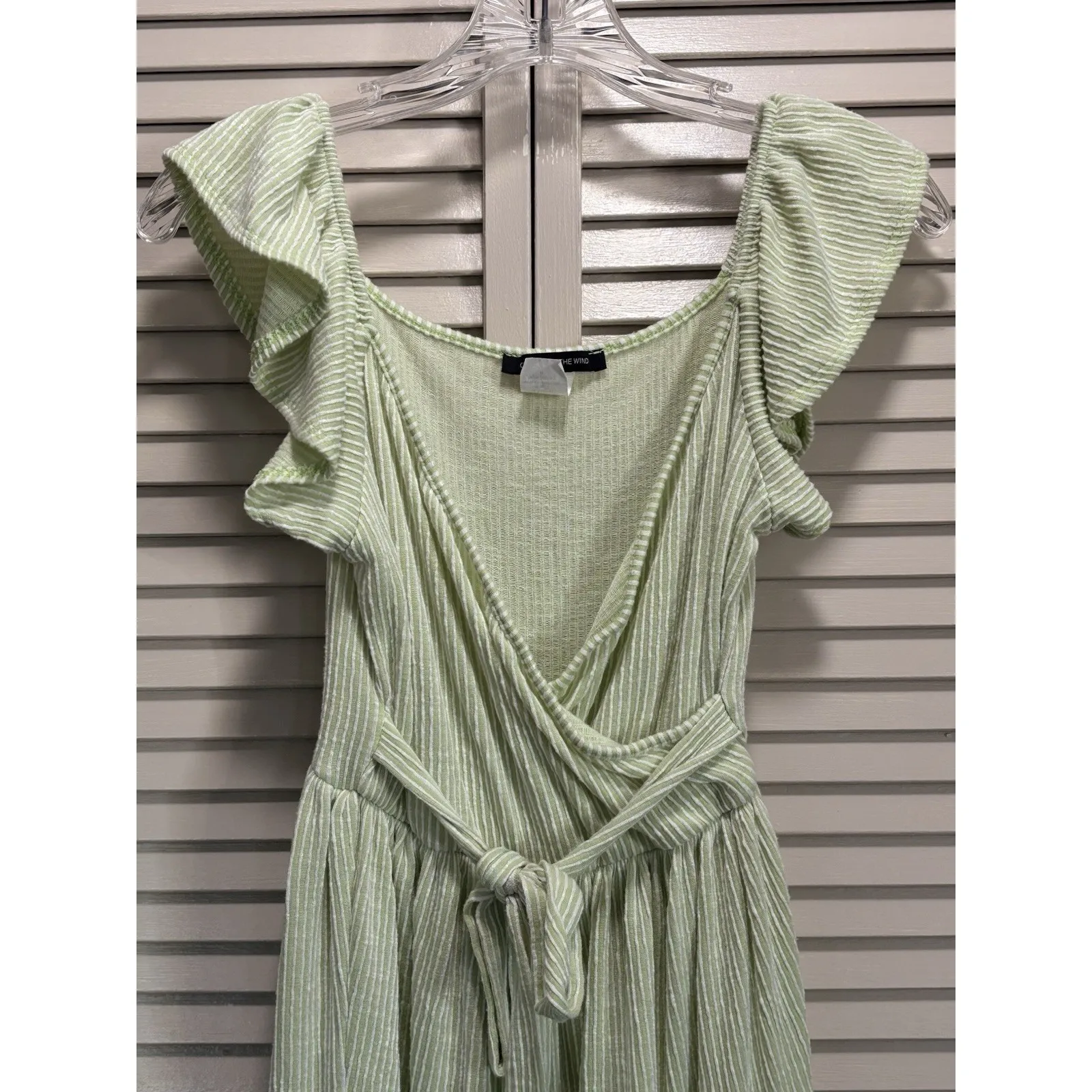 Caution To The Wind Green/White Stripe Ruffle Straps‎ Short Dress Size Medium - Image 2