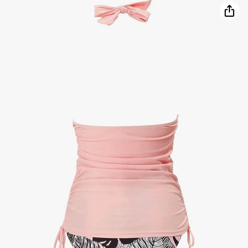 WOMAN HALTER TANKIN BATHING SUIT SEXY SLIMMING TUMMY CONTROL SWIMSUIT (L) Orange Size L - Image 3