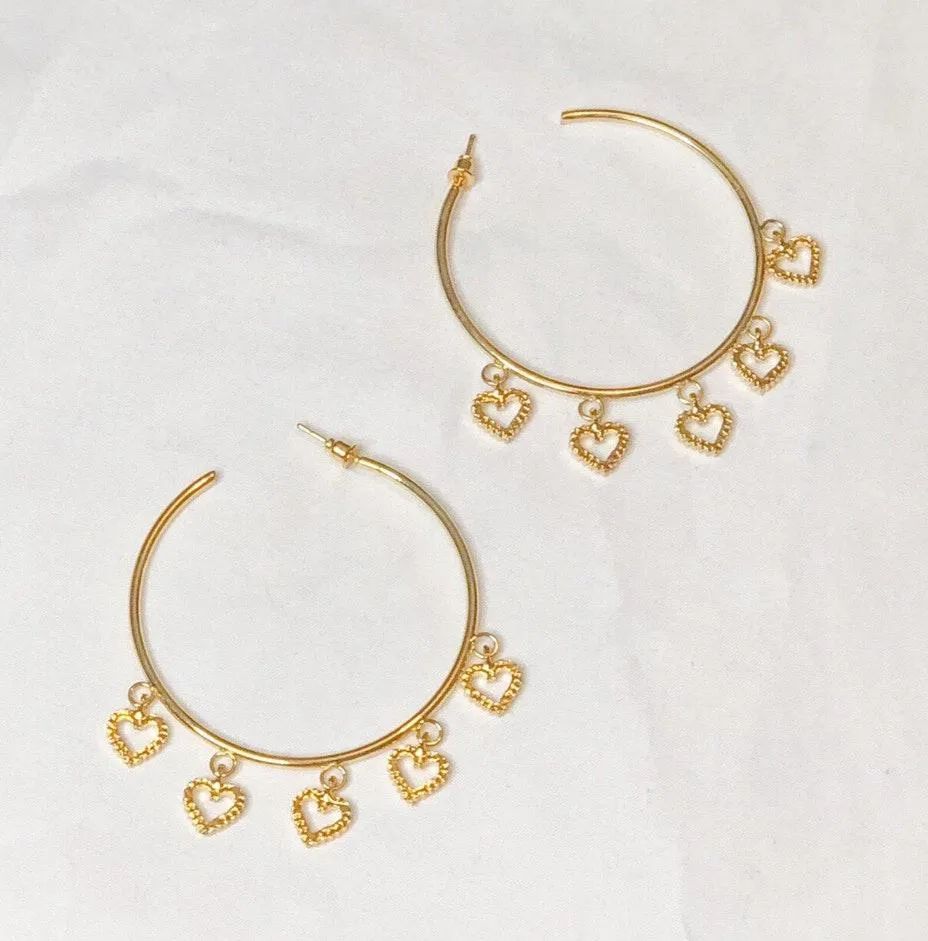 Gold Hoop Heart Earrings - Image 3