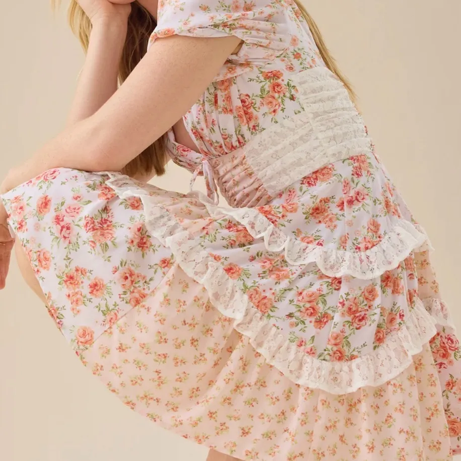 NEW Altar’d State Coral Peach Aderny Floral Mini Dress Size Large NWT - Image 3